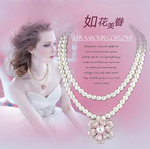 Asma Jewel House Double Layer Big Simulated Pearl Flower Sweater Necklace for Women/Girls