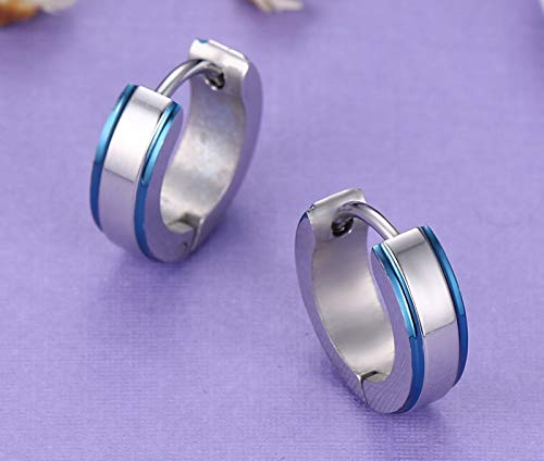 Asma Jewel House Small Stainless Steel Hoop Electric blue Earrings for Women Men