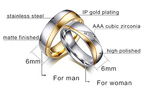 Asma Jewel House 18k Gold Plated Zirconia Stainless Steel Engagement Wedding Band Couple Ring