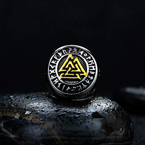 Asma Jewel House Stainless Steel Norse Viking Celtic knot Odin logo tripple valknut ring For Men Boys (9.0)