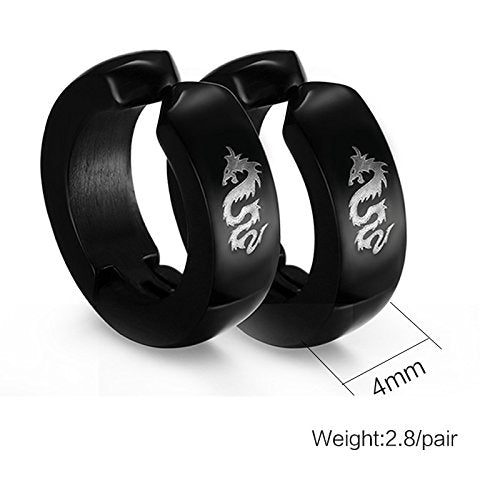 Asma Jewel House Black Color Stainless Steel Dragon Hoop Earrings For Men and Women