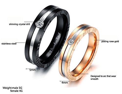 Asma Jewel House 316L Stainless Steel Black and Rose Gold Engagement/Wedding Couple Ring for Men and Women