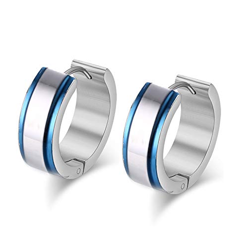 Asma Jewel House Small Stainless Steel Hoop Electric blue Earrings for Women Men