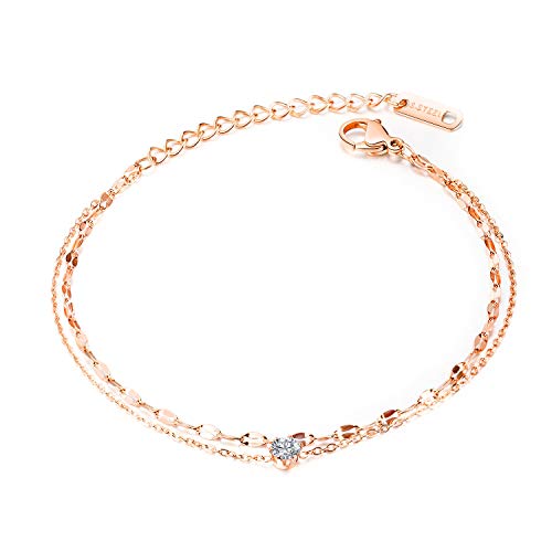 Asma Jewel House Simple Stainless Steel CZ Anklet Double-Layer for Girls