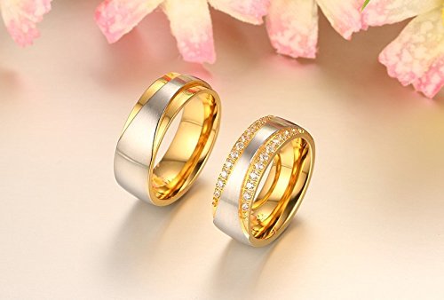 Asma Jewel House CZ Diamond 18K Gold Plating Lover's Wedding Engagement Couple Rings for His & Her