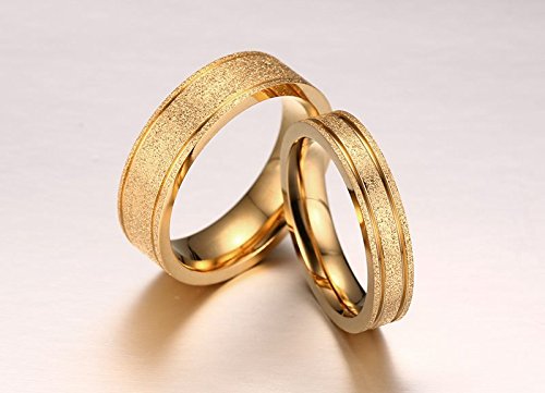 Asma Jewel House Gold Color Matte Frost Stainless Steel Lover's Wedding Couple Ring