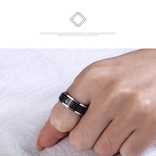 Asma Jewel House Stainless Steel Black Cross Solid Polished Lord's Prayer in English Polygonal Bible Verse Ring for Men/Boys