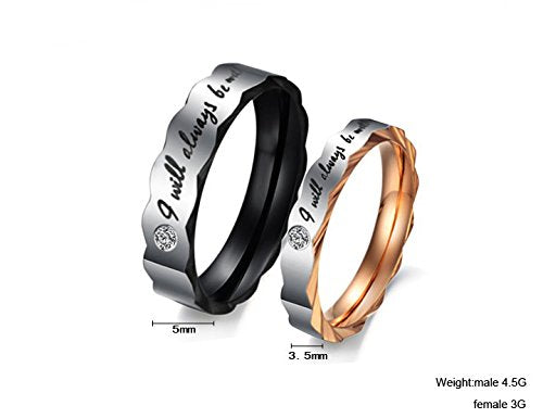 Asma Black& Rose Gold Plated Stainless Steel Couple Ring