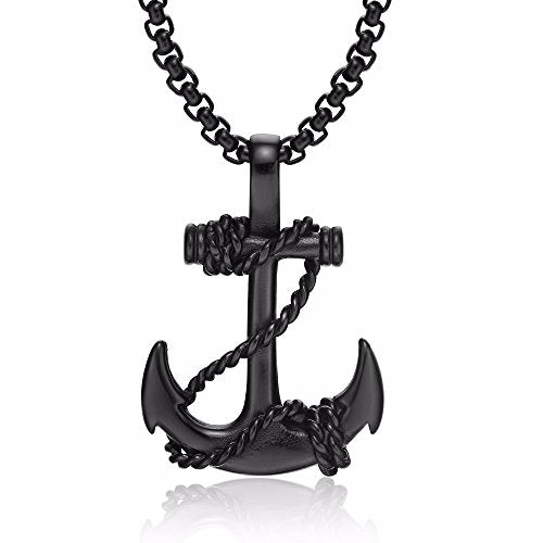 Asma Vintage Black Anchor Necklace & Pendant 316l Stainless Steel for Men