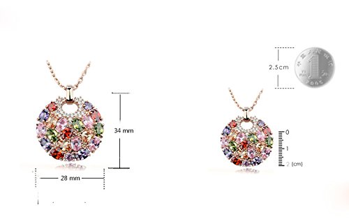 Asma Bohemian Style 18k Rose Gold Plated CZ Luxury Multicolor Round Pendant Necklace Sparkling Multi Color AAA Cubic Zirconia Inlaid for Women