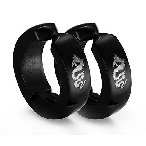 Asma Jewel House Black Color Stainless Steel Dragon Hoop Earrings For Men and Women