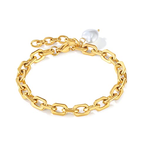 Asma Jewel House Versatile Stainless Steel Hand Decoration Simple Love Freshwater Pearl Bracelet for women girls (Gold)