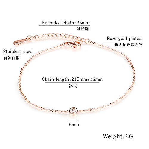 Asma Jewel House AAA+ Cubic Zirconia Casual Sporty Rose Gold Color Barefoot Sandal Stainless Steel Anklet Bracelet for Girls Women