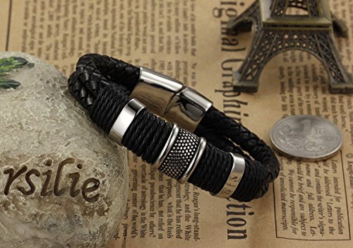 Asma Jewel House Genuine Leather Biker Bracelet Stainless Steel Magnetic Clasp Bracelet for Men