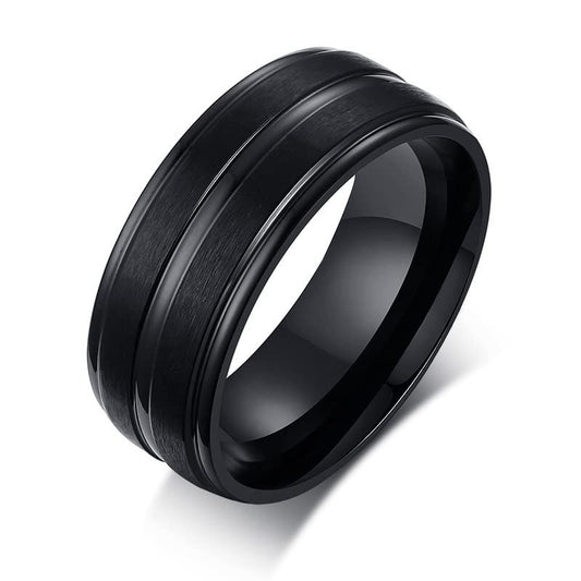 Asma Jewel House 8MM stainless steel sand surface ring black tide simple groove ring for Men Boys