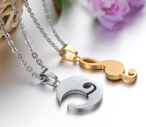 Asma Stainless Steel Couple Necklaces Inlaid Crystal Personalized Gold Musical Note and Silver Circle Puzzle Chain for Lovers Gift