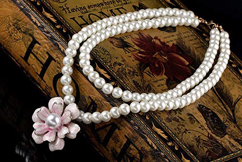 Asma Jewel House Double Layer Big Simulated Pearl Flower Sweater Necklace for Women/Girls