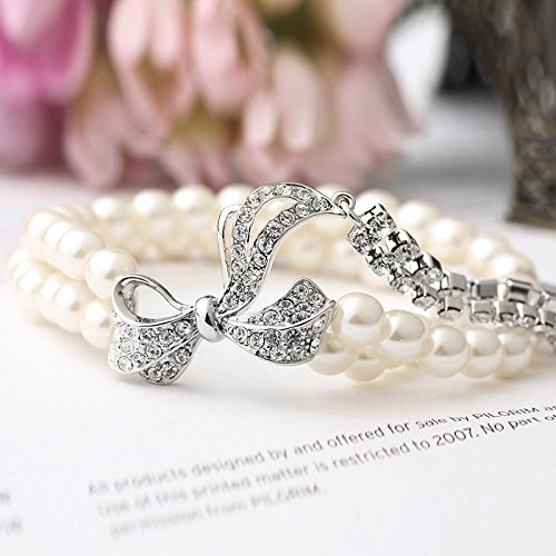 Asma Simulated Pearl Rhinestone Multi Layer Platinum Plated Bracelet for Women