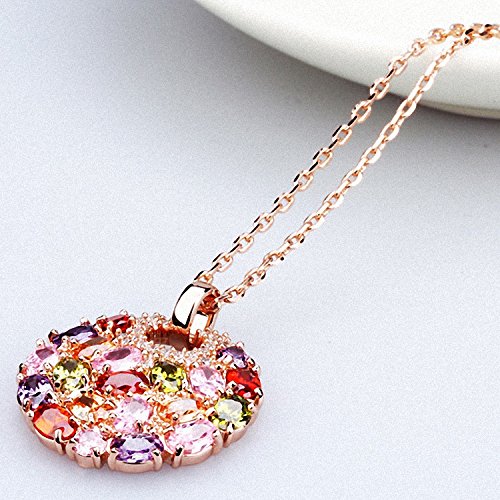 Asma Bohemian Style 18k Rose Gold Plated CZ Luxury Multicolor Round Pendant Necklace Sparkling Multi Color AAA Cubic Zirconia Inlaid for Women