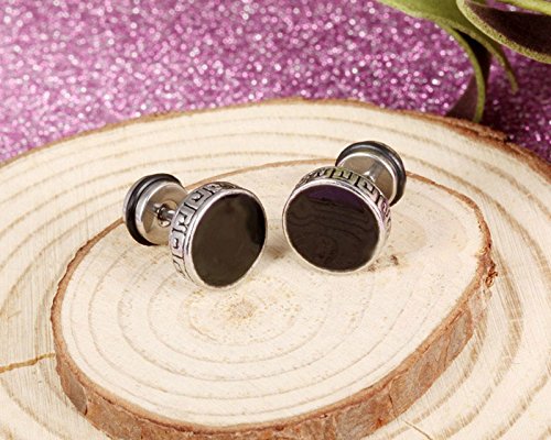 Asma Jewel House Unisex Titanium Steel Great Wall Lines Round Tunnel Plug Stud Earrings for Men & Women (Pair)