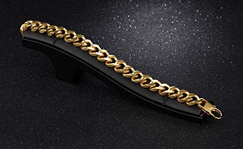 Asma Jewel House 316L stainless steel gold color curb chain bracelet for Men/Boys