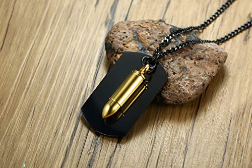 Asma Jewel House Black Dog Tag Openable Bullet Pendant Stainless Steel Tough Man Design Soldier Pendant Necklace for Men/Boys