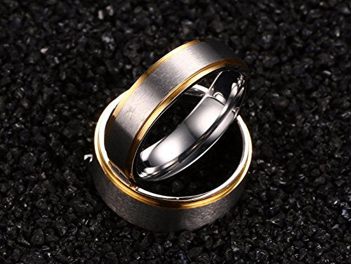 Asma Jewel House 2-Tone Stainless Steel Metal Brush Finish Simple Design Promise Band Couple Ring for Men and Women