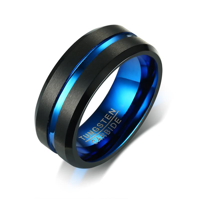 Asma Jewel House black colour 100% pure tungsten steel with blue channels wedding ring for men (Black)