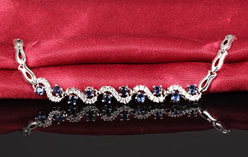 Asma Jewel House 3A Cubic Zirconia Vintage Blue White Link Chain Bracelet for Women