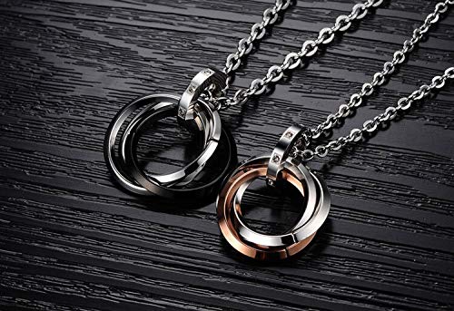 Asma Jewel House Three Rings Round Circle Pendant Couple Love Matching Pendant Necklace for Lovers/Couples Set of 2