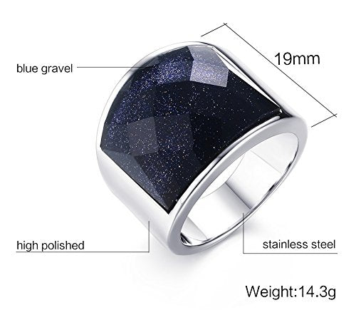 Asma Jewel House Stainless Steel Vintage Square Gemstone Blue Black Sandstone Band Ring for Men