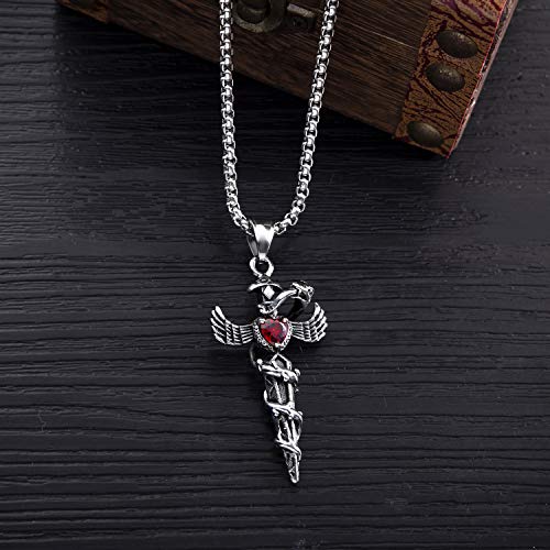 Asma Jewel House Snake-Shaped Phantom Wing Pendant Retro Domineering Cross Red cz Chain Necklace for Men/Boys