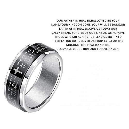 Asma Jewel House Stainless Steel Black Cross Solid Polished Lord's Prayer in English Polygonal Bible Verse Ring for Men/Boys