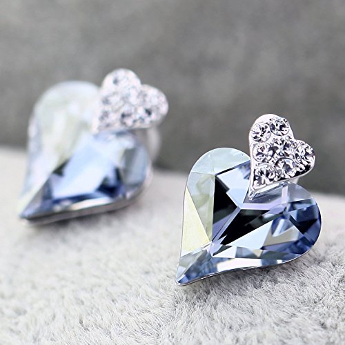 Asma High Grade Genuine Swarovski Elements Blue Heart Shaped Earrings for Women