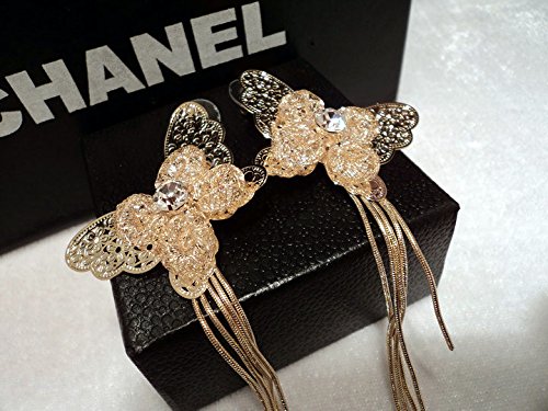 Asma Jewel House butterfly shape austrian crystals gold plated tassel earrings for women and girls