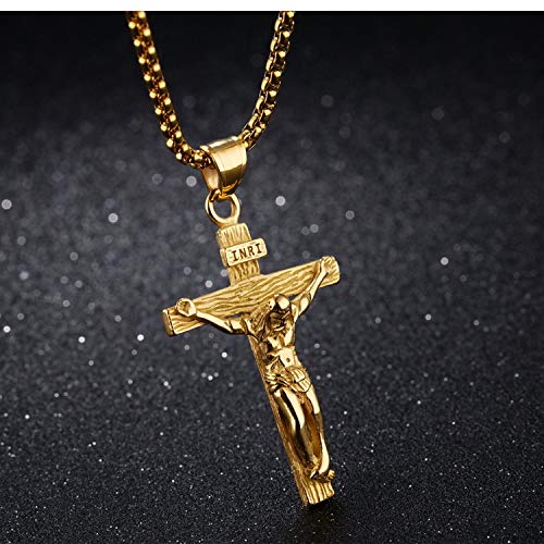 Asma Jewel House Stainless Steel Jesus Crucifix Cross Gold Plated Pendant Necklace for Men/Boys