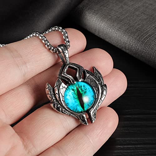 Asma Jewel House Stainless Steel Hip Hop Demon Blue Evil Eye Pendant Necklace for Men