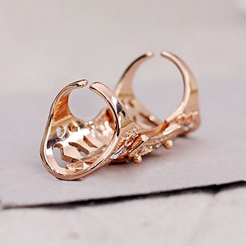 Asma Crystal Cross Knuckle Ring Gold Color Plated Metal Alloy Double Ring Adjustable for Women/Girls