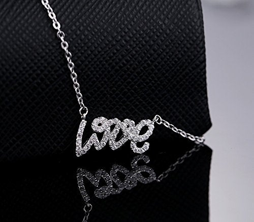 Asma Jewel House Love Letter Silver Clavicle Chain Clear CZ Micro Paved Pendant Necklace for Women and Girls