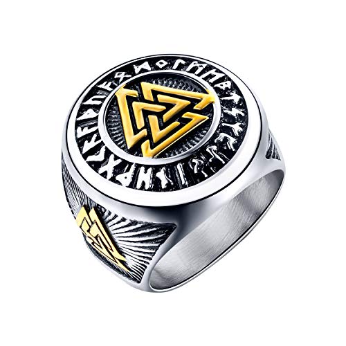 Asma Jewel House Stainless Steel Norse Viking Celtic knot Odin logo tripple valknut ring For Men Boys (9.0)