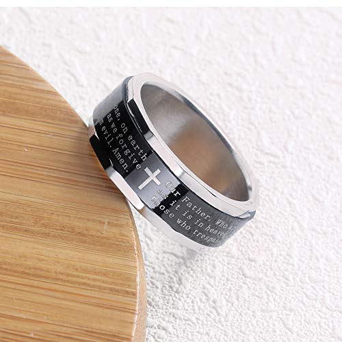 Asma Jewel House Stainless Steel Black Cross Solid Polished Lord's Prayer in English Polygonal Bible Verse Ring for Men/Boys