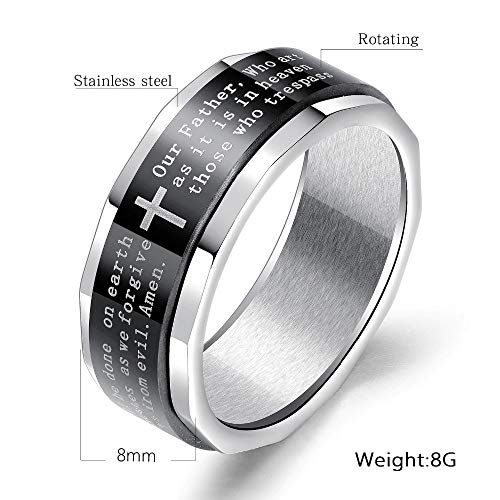 Asma Jewel House Stainless Steel Black Cross Solid Polished Lord's Prayer in English Polygonal Bible Verse Ring for Men/Boys