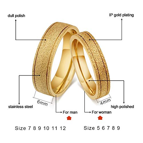 Asma Jewel House Gold Color Matte Frost Stainless Steel Lover's Wedding Couple Ring