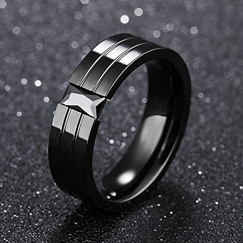 Asma Jewel House Full Black Stainless Steel w/Zirconia & Groove Design 6mm Width Ring for Men/Boys