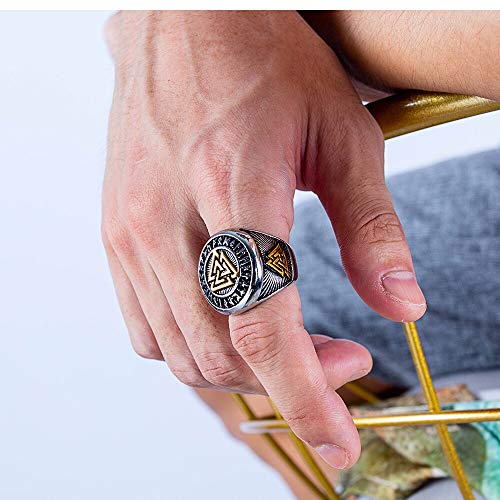 Asma Jewel House Stainless Steel Norse Viking Celtic knot Odin logo tripple valknut ring For Men Boys (9.0)