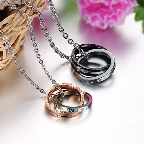 Asma Jewel House double ring ETERNAL LOVE stainless steel couple pendant necklace men and women For Lovers/couples set of 2