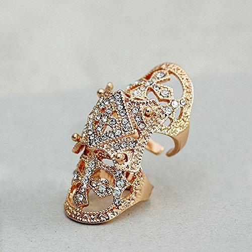 Asma Crystal Cross Knuckle Ring Gold Color Plated Metal Alloy Double Ring Adjustable for Women/Girls