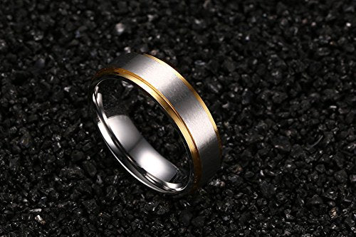 Asma Jewel House 2-Tone Stainless Steel Metal Brush Finish Simple Design Promise Band Couple Ring for Men and Women