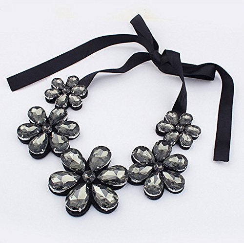 Asma Black Flower acrylics Ribbon Flower Necklace for Women