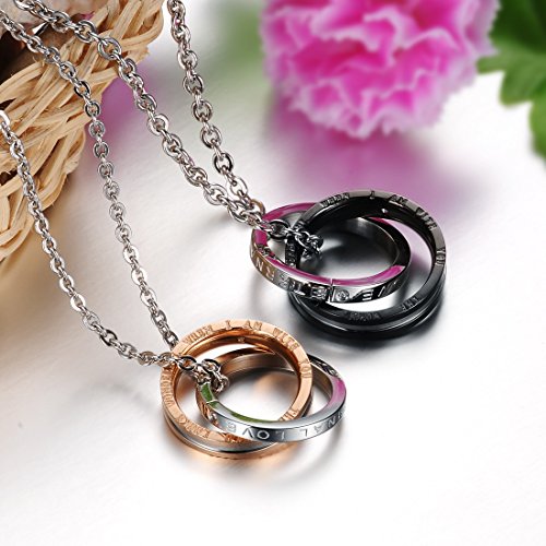 Asma Jewel House double ring ETERNAL LOVE stainless steel couple pendant necklace men and women For Lovers/couples set of 2